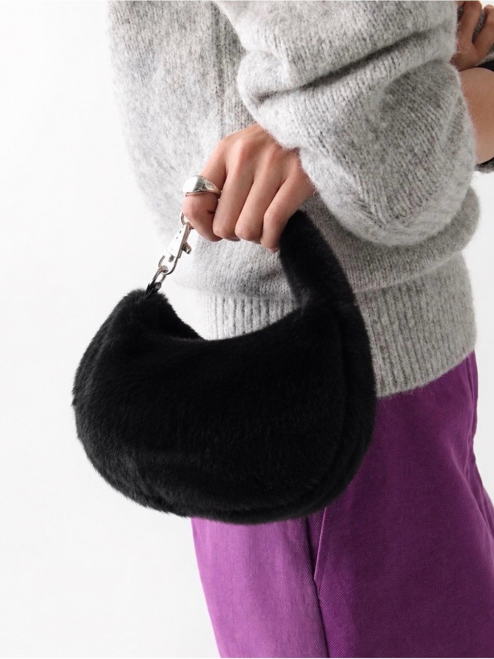 Free people Black Faux Fur Hobo Bag - Chic Women's mini bag
